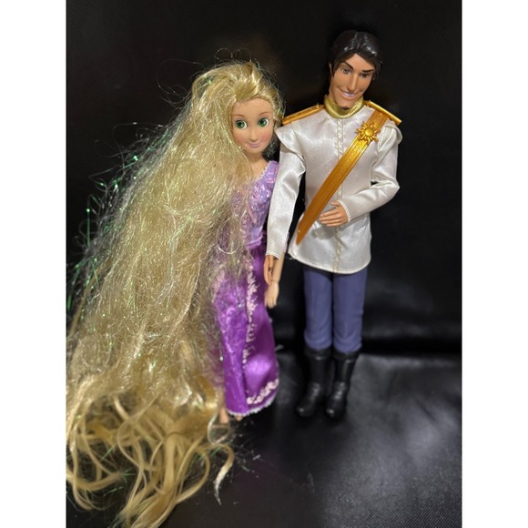 Disney Tangled Rapunzel and Prince Charming Doll Set Blonde Hair Sparkle Dress - Picture 4 of 5